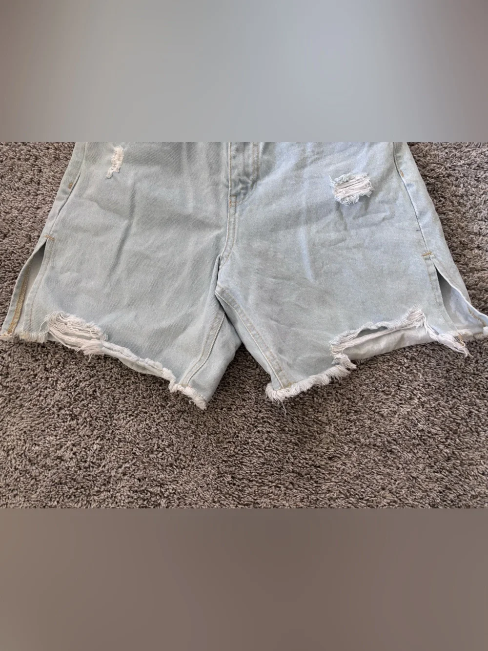 PrettyLittleThing Light Blue Distressed Ripped Long Denim Shorts Womens Size 8